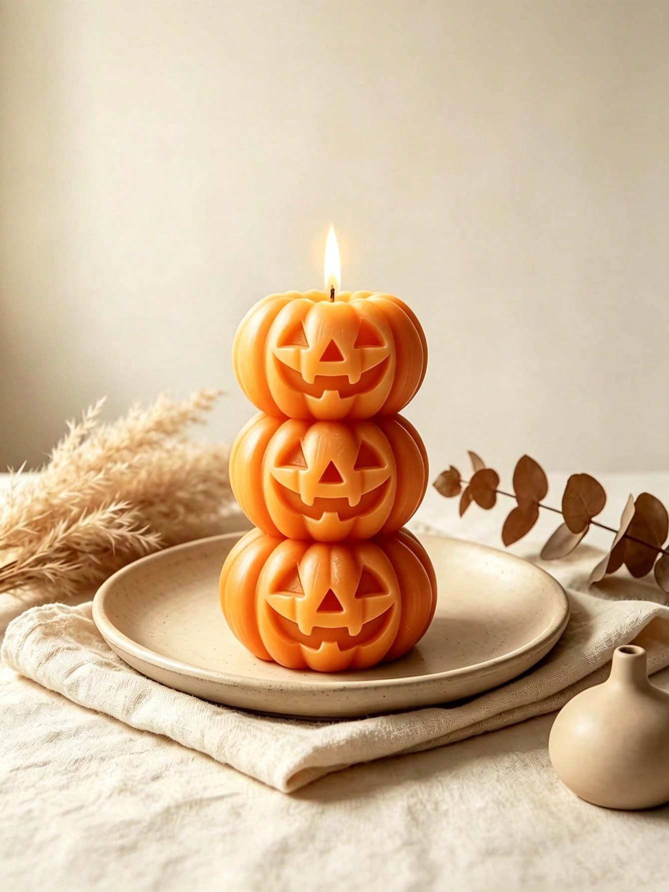 Home Fragrance Usa - 1 Stück Halloween 3-Schicht-Kürbiskerze, Kürbis-Design -